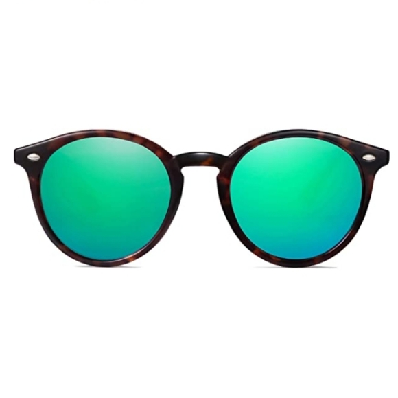 ?Green Mirror Round Polarized Sunglasses for Women Men Classic Vintage